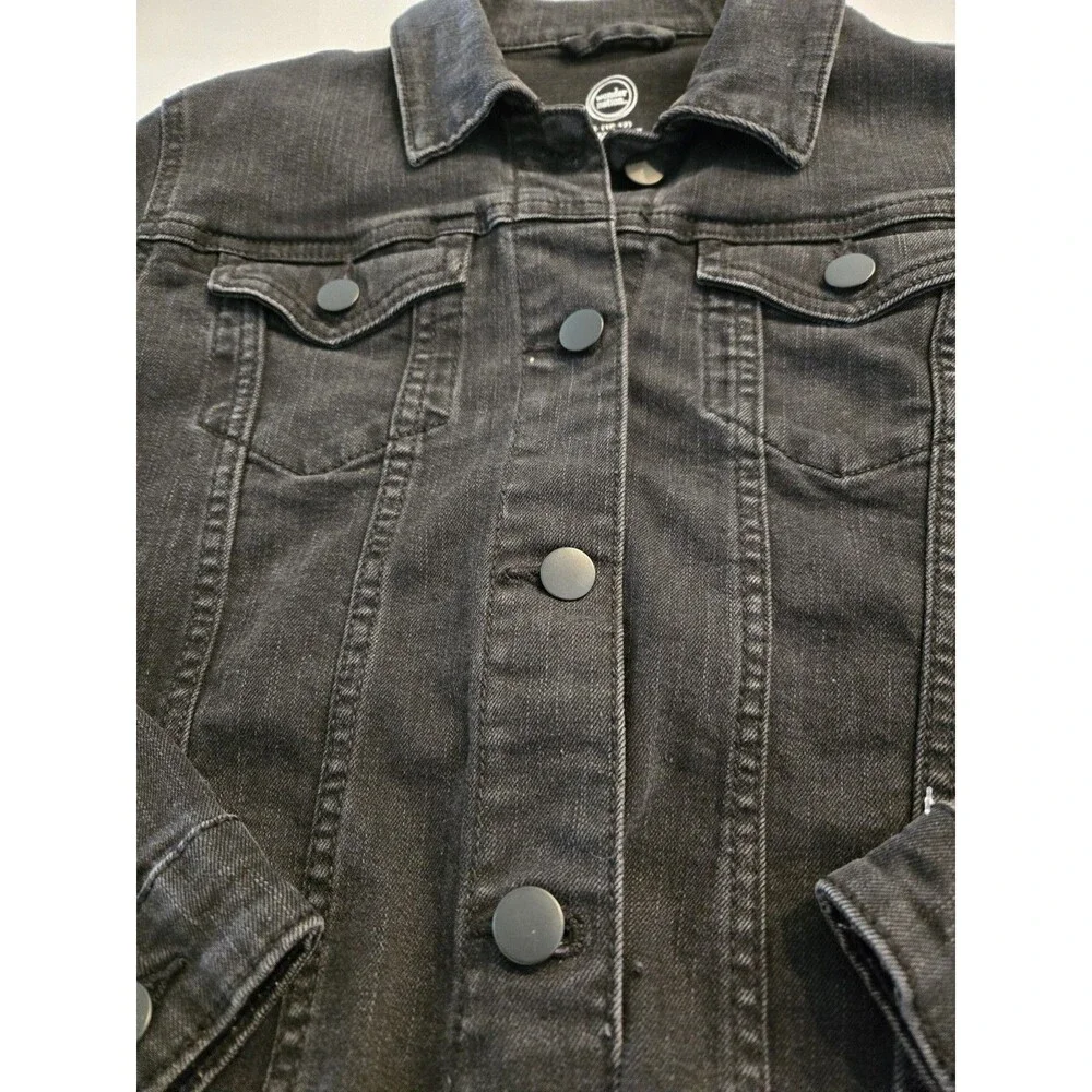 Wonder Nation L 10-12 Cropped Denim Jacket Kids Girls Black Frayed Patch Trucker